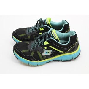 Skechers Lightweight Running Training Shoes Black Aqua Lime Green 11642 Womens 6